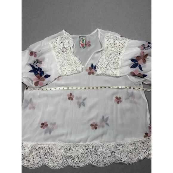 Johnny Was Boho White Dahlia Georgette Blouse Lace Embroidery 3X - Picture 7 of 11
